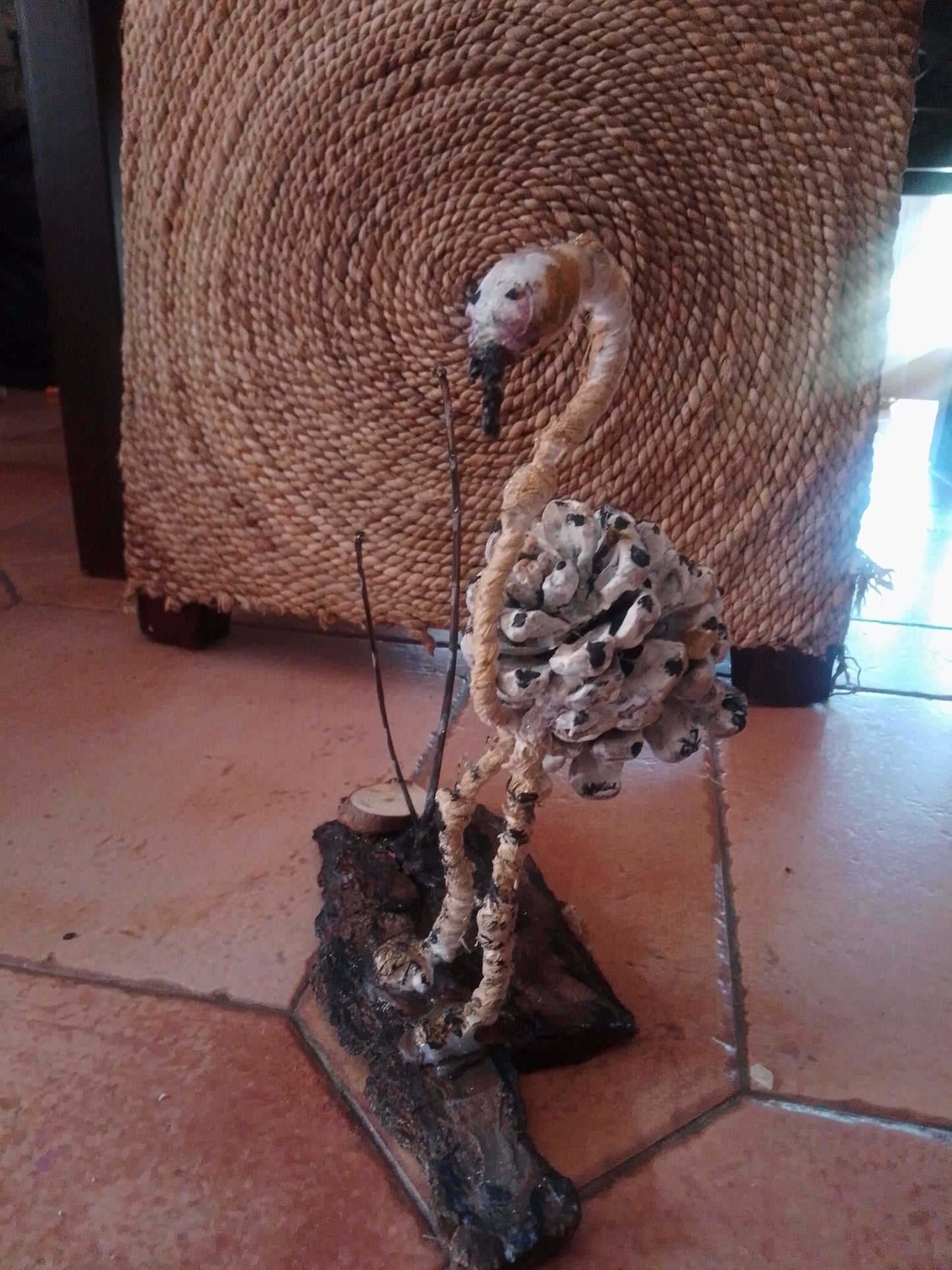 Flamenco Étnico Beige con Motas - Arte Reciclado Artesanal