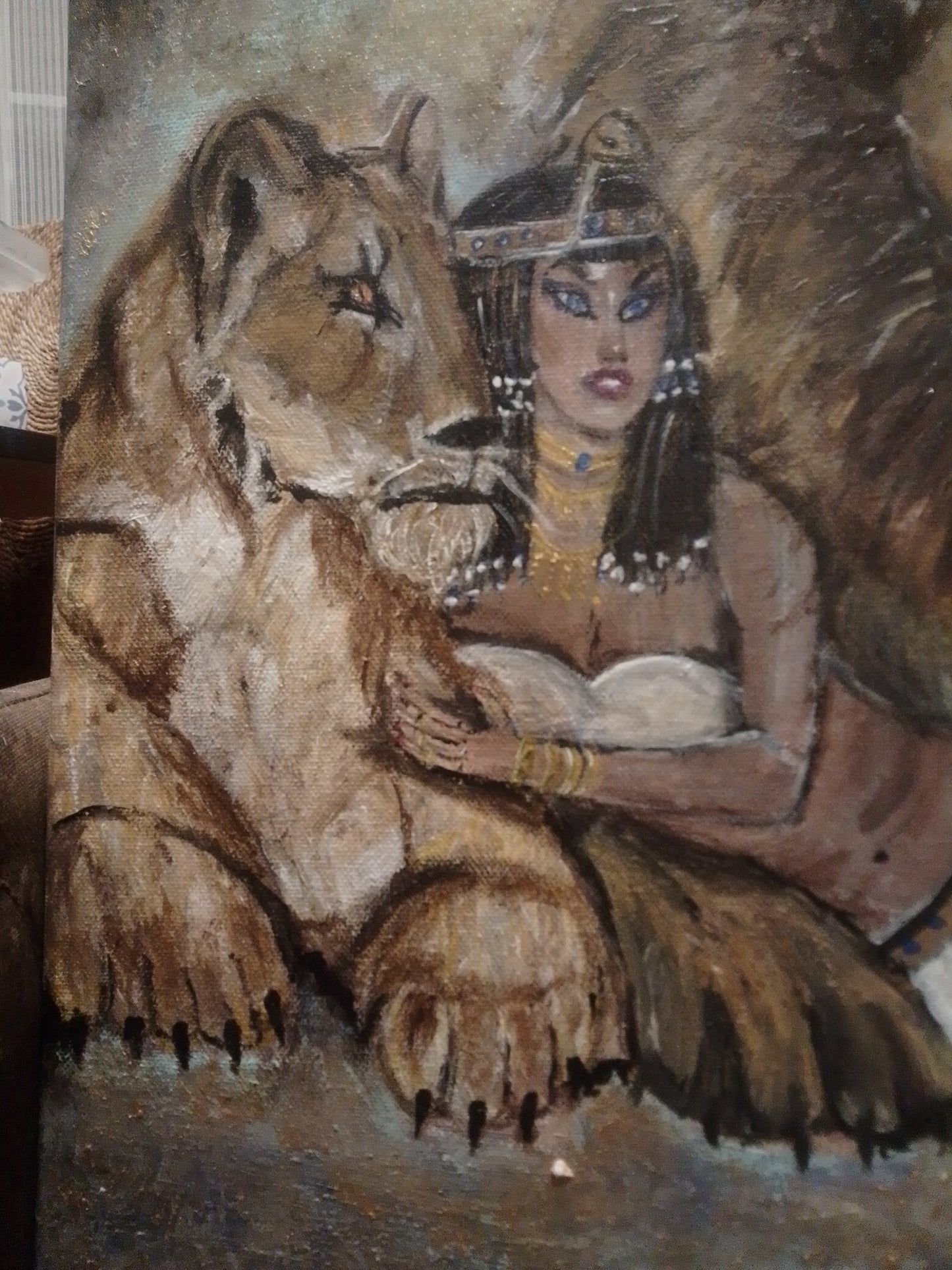 Cleopatra con Leones - Cuadro Artístico Decorativo Egipcio