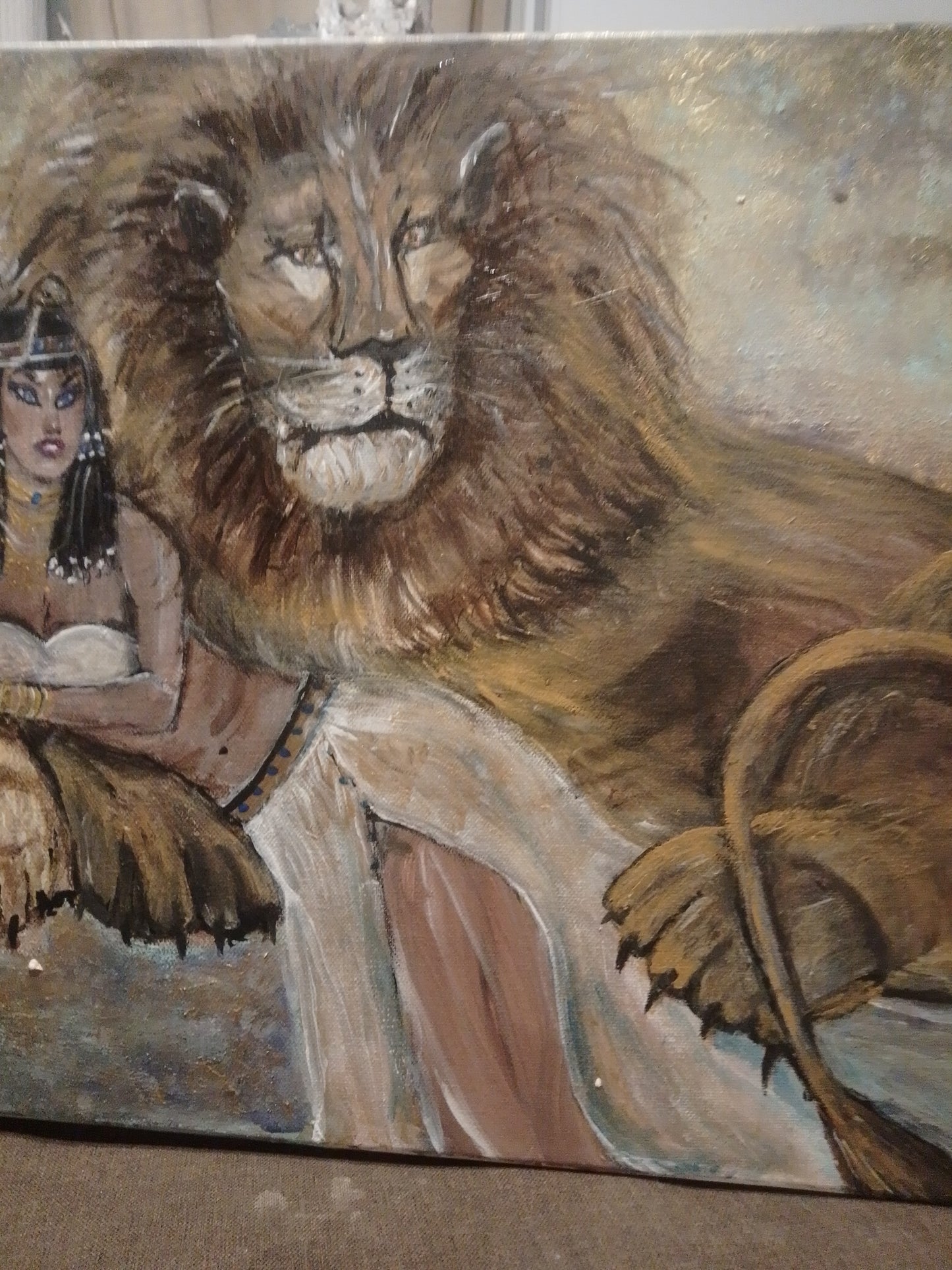 Cleopatra con Leones - Cuadro Artístico Decorativo Egipcio