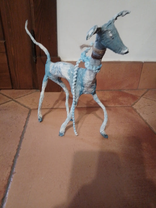 Galgo Azul - Arte Animal Contemporáneo Reciclado