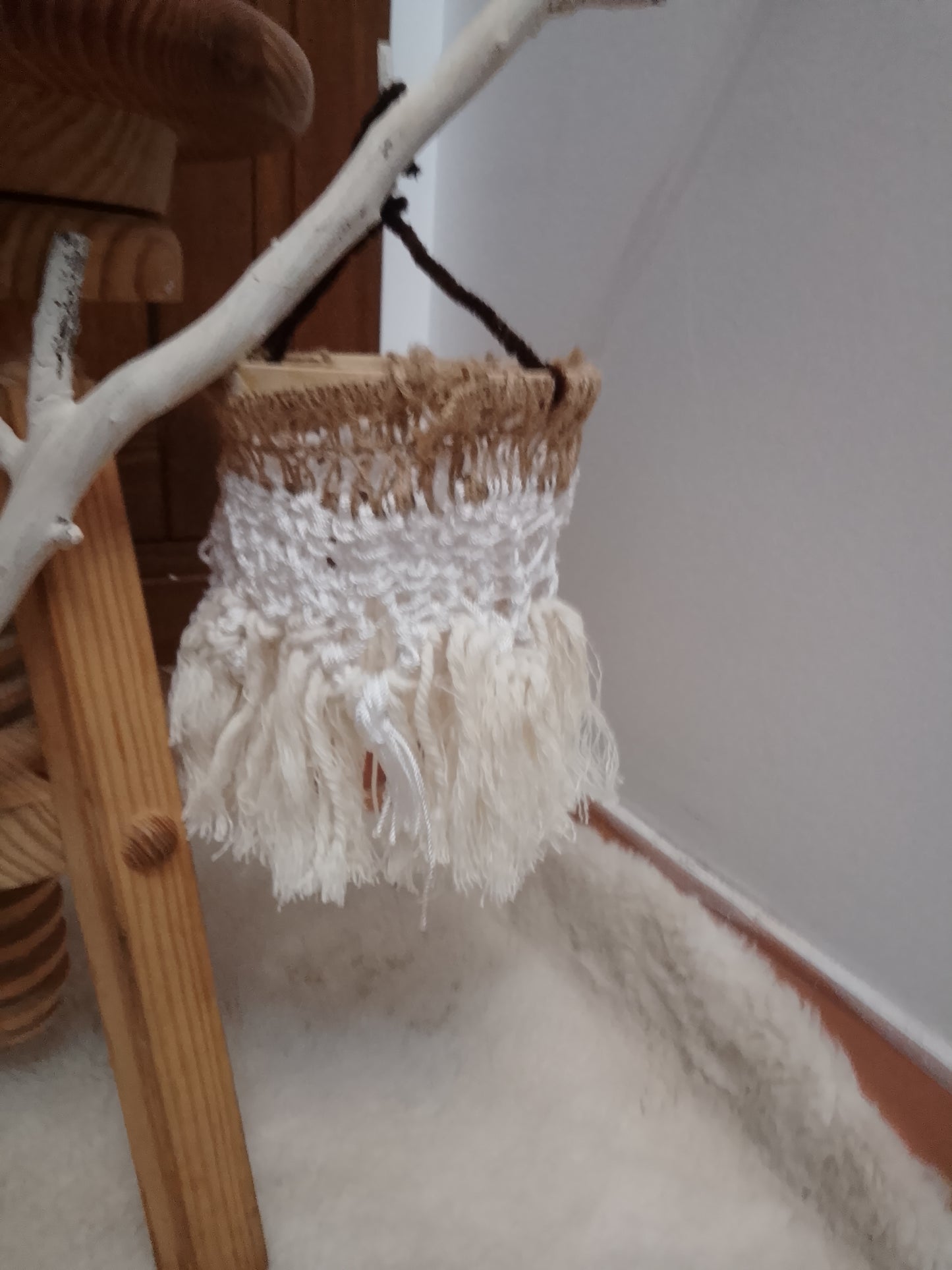 Pantalla Macramé Boho Blanca - Adorno Colgante para Lámpara Artesanal
