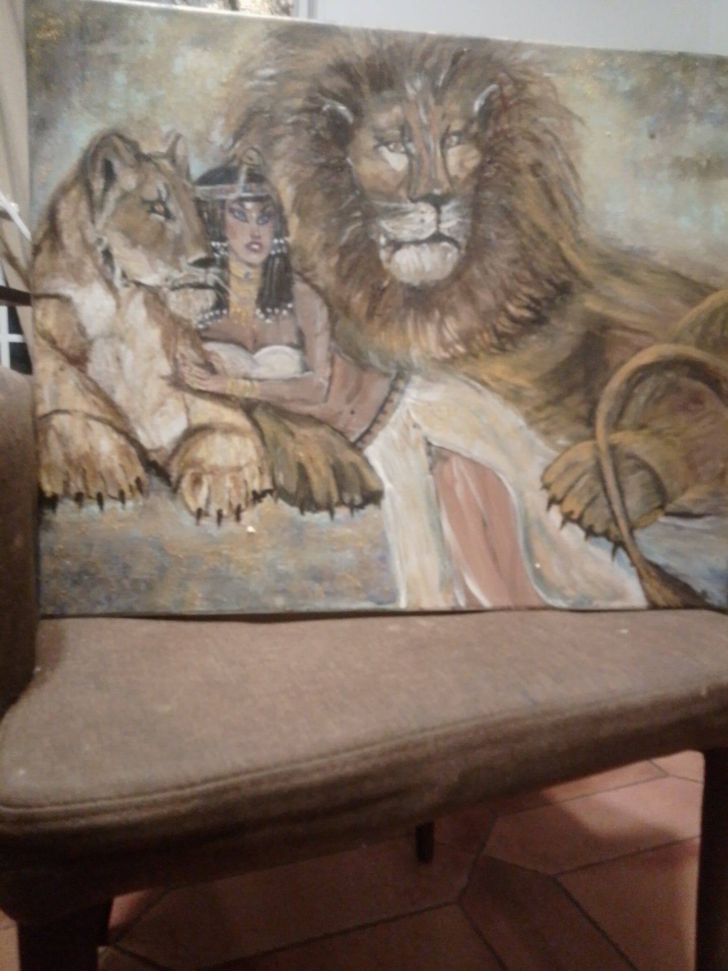 Cleopatra con Leones - Cuadro Artístico Decorativo Egipcio