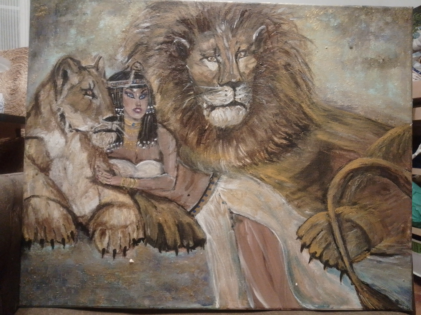 Cleopatra con Leones - Cuadro Artístico Decorativo Egipcio