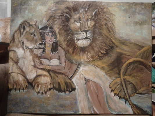 Cleopatra con Leones - Cuadro Artístico Decorativo Egipcio